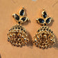 Black Stone Flower Shaped Gold Plated Earrings In USA