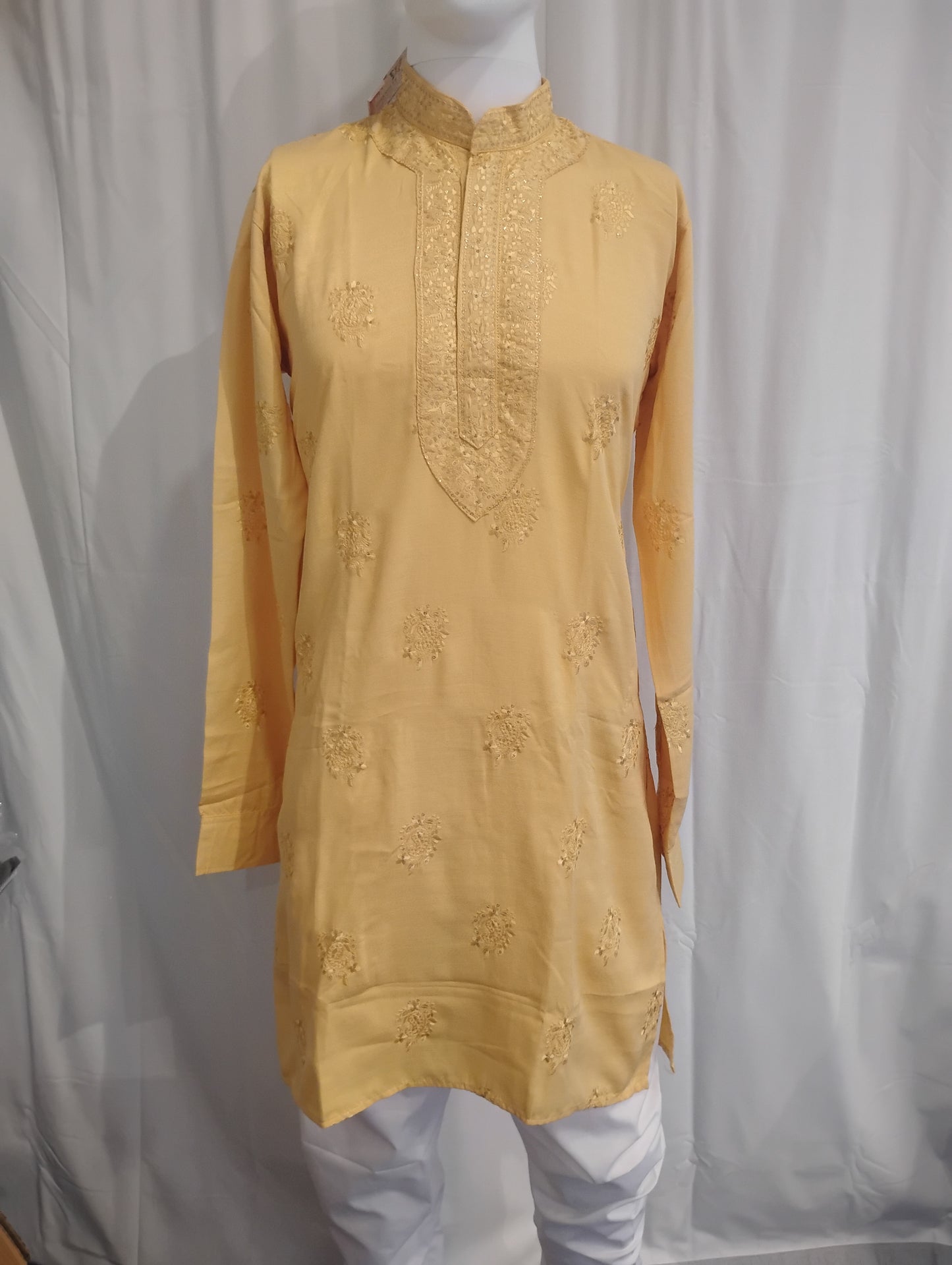 Fabulous Mustard Yellow Color Silk With Sequins And Embroidery Work Kurta Suits For Men