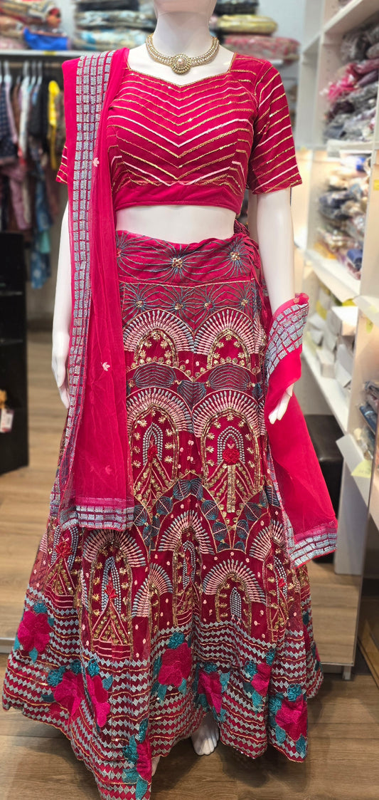 Stunning Dark Hot Pink Color Net With Sequins Thread Embroidery Work Lehenga Choli 