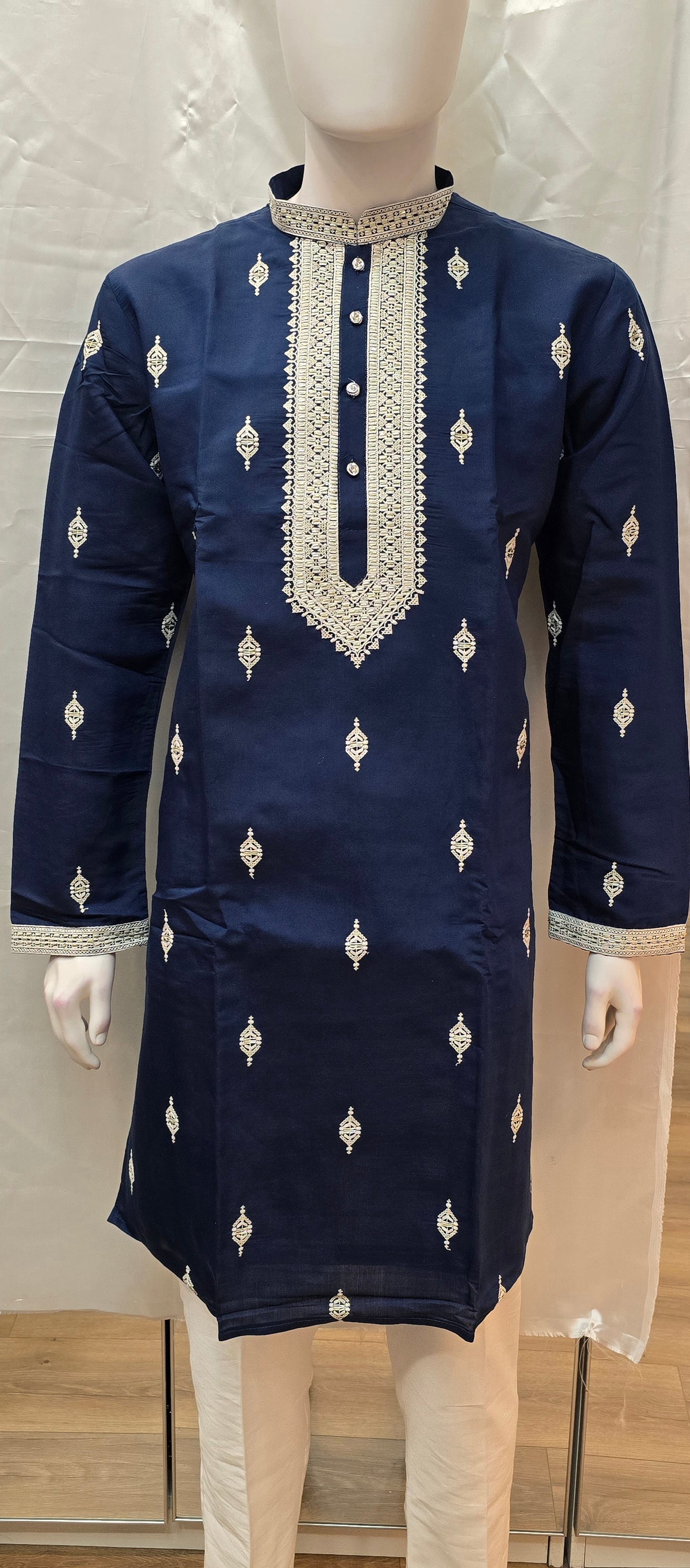 Attractive Blue Color Silk Kurta With Pajama For Men