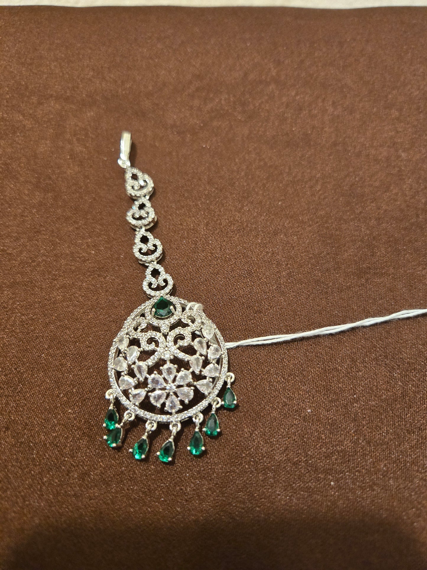 Amazing American Diamond Green Color Tikka For Women