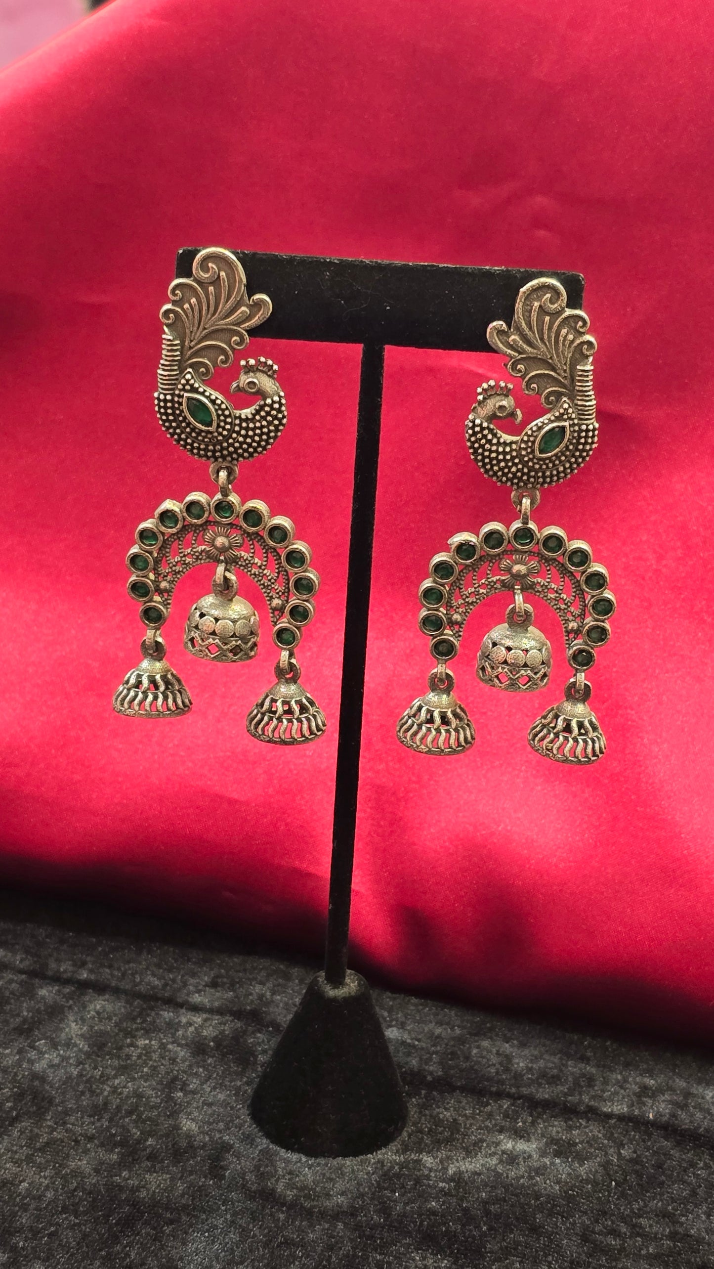 Peacock Style Antique Earrings With Green Stones