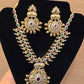 Dark Pink And Green Color Stones Gold Plated Designer Set With Earrings 