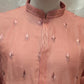 Attractive Pink Color Embroidery Work Silk Kurta With Pajama For Men