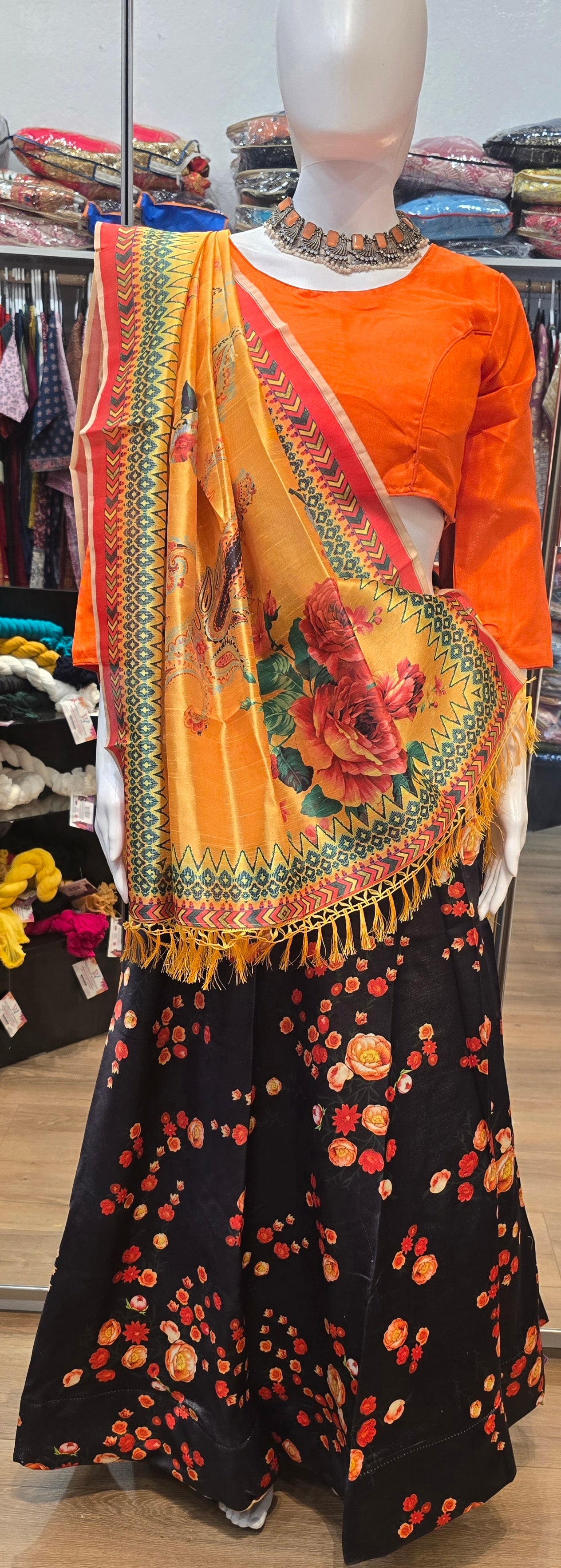 Charming Black Color Printed Work Lehenga Choli In Mesa