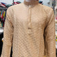 Marvelous Beige Color Rayon With Embroidery And Sequins Work Kurta And Pajama For Men
