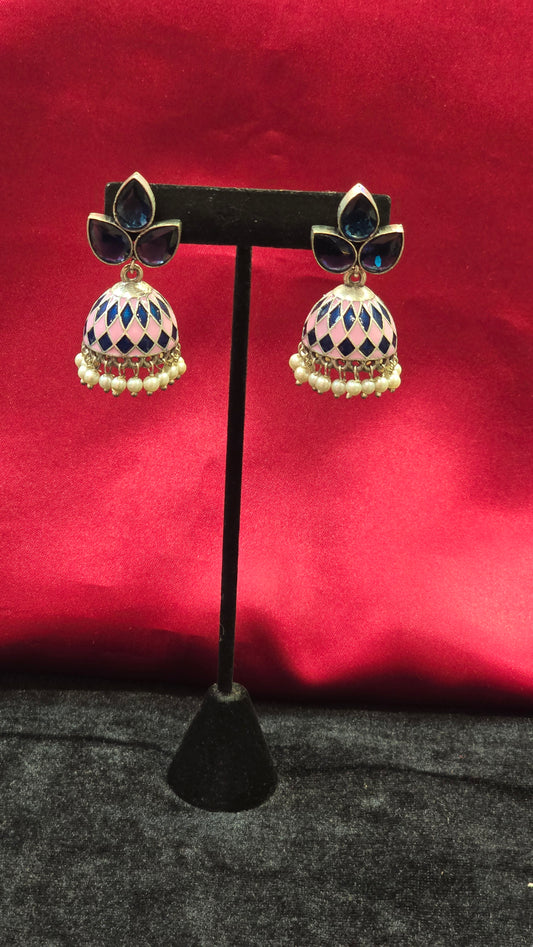 Dazzling Pink And Blue Jhumkas