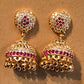 Pink And White Stones Round Shaped Gold Plated Earrings Near Me