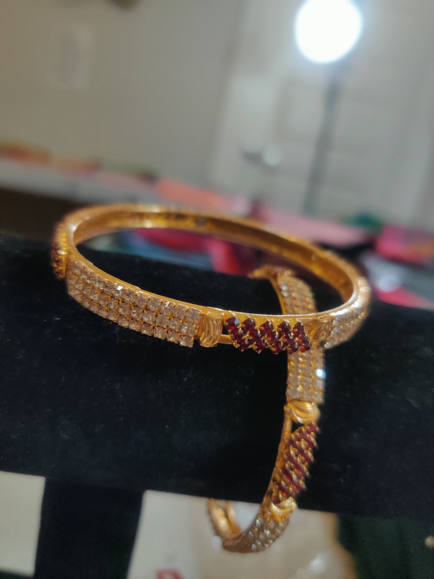Pleasing Gold Plated Bangles With White And Red Stones In Mesa