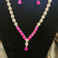 Alluring American Diamond Dark Pink Color Stones Necklace And Earrings Set 