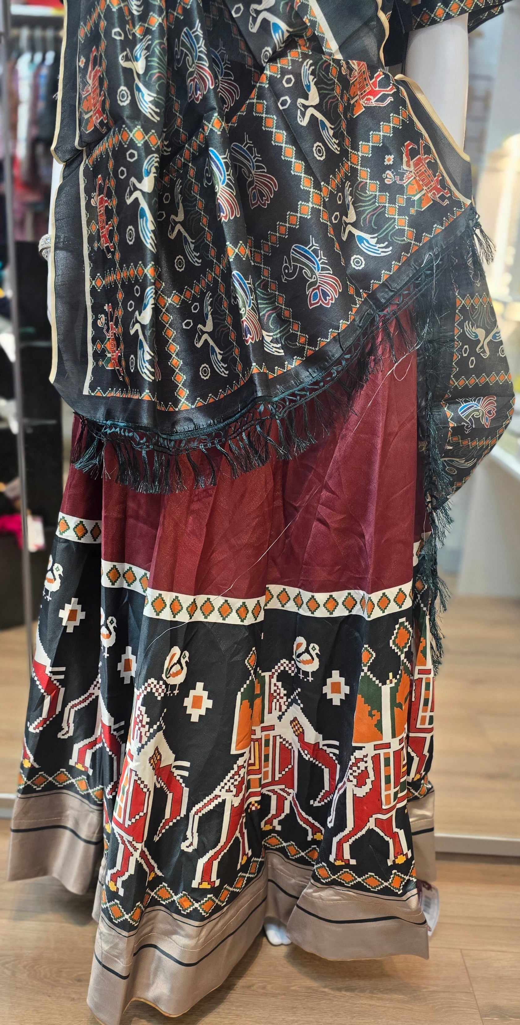Stunning Maroon Color Printed Work Lehenga Cholis In Mesa