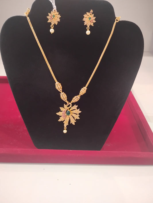 Beautiful Multicolor Stones With Pearl Gold Plated Necklace With Earrings For Women