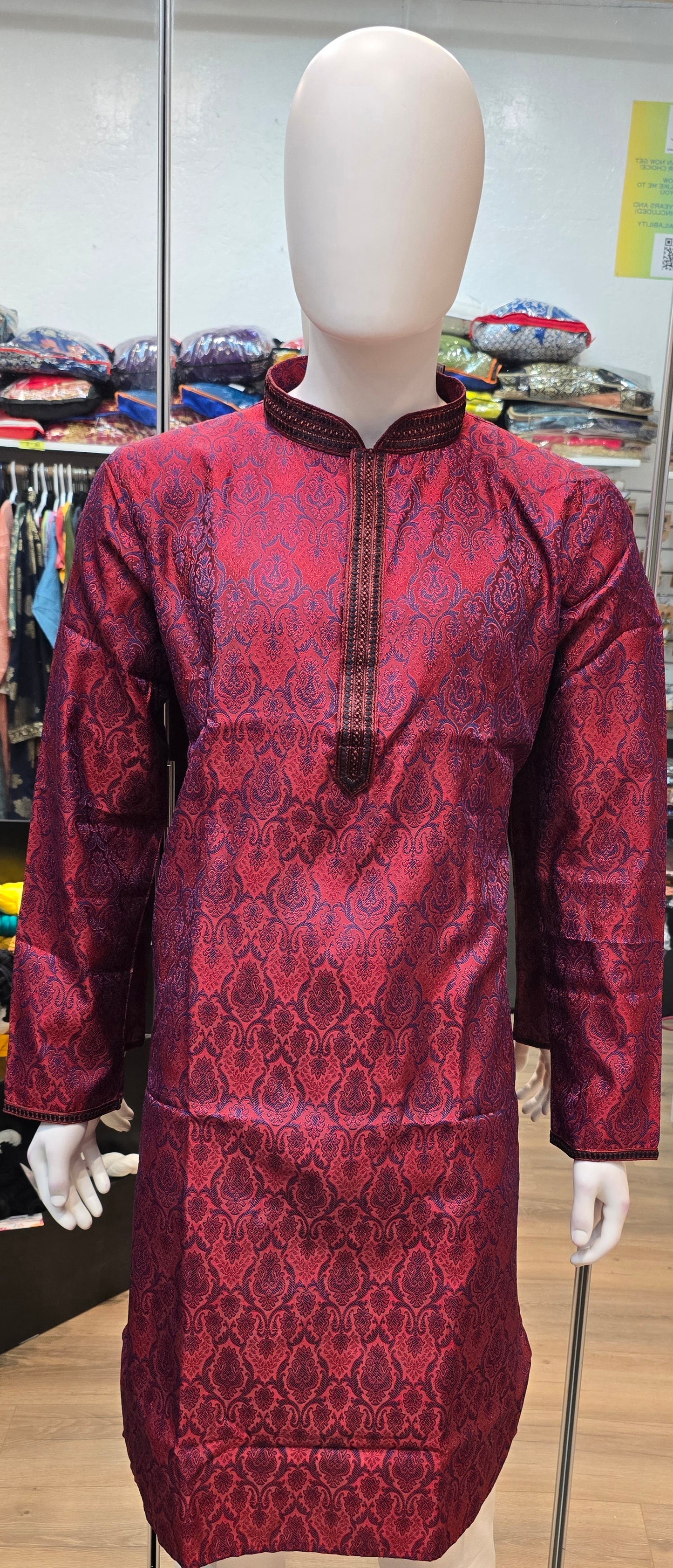 Beautiful Dark Red Color Kurta Slub Silk Embroidery Work With Pajama Pant