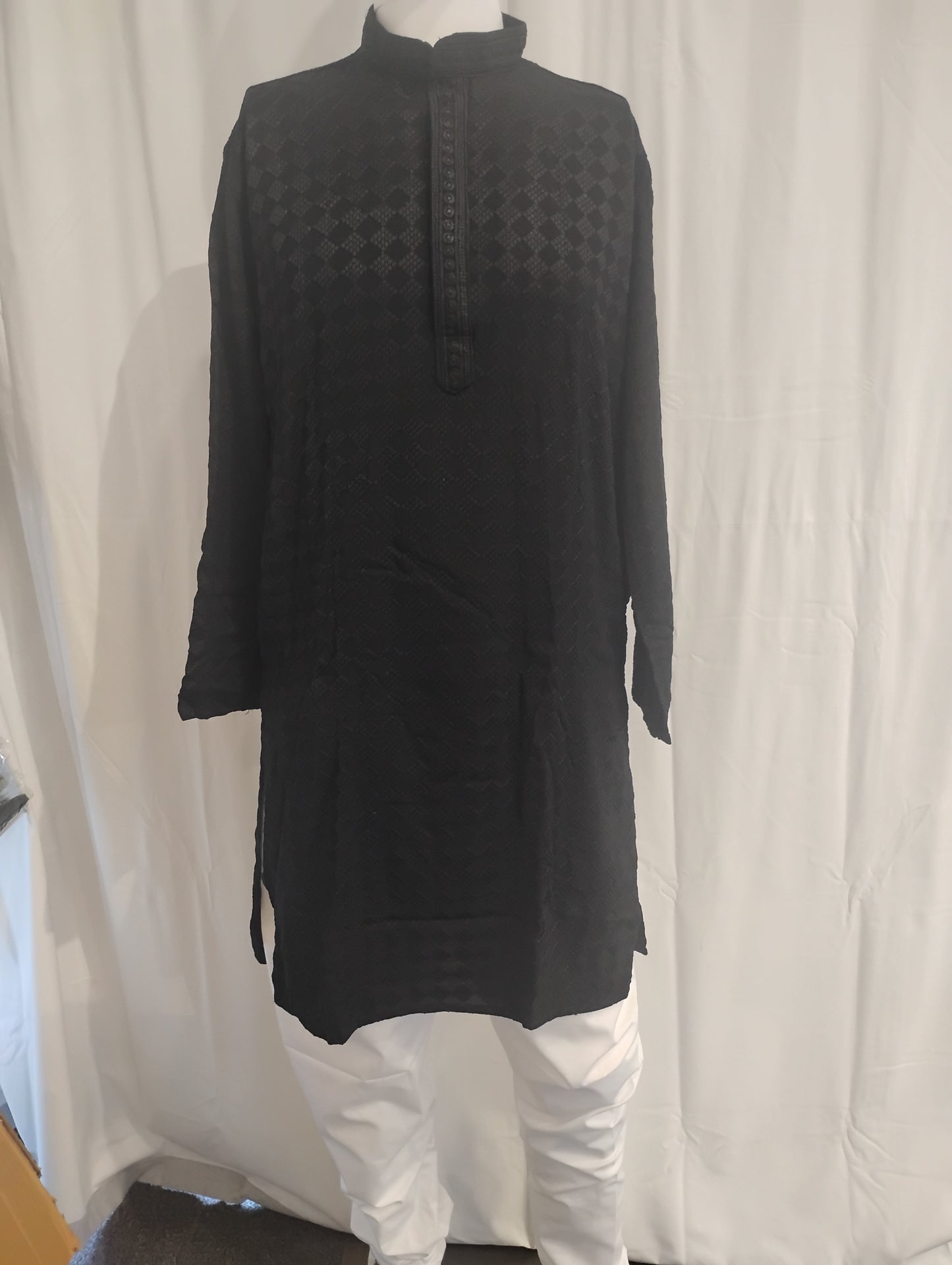 Amazing Black Rayon With Chikankari Work Kurta Suits For Men