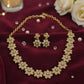 Pretty Gold Plated Flower Shaped Jewellery Set With Small White Stones