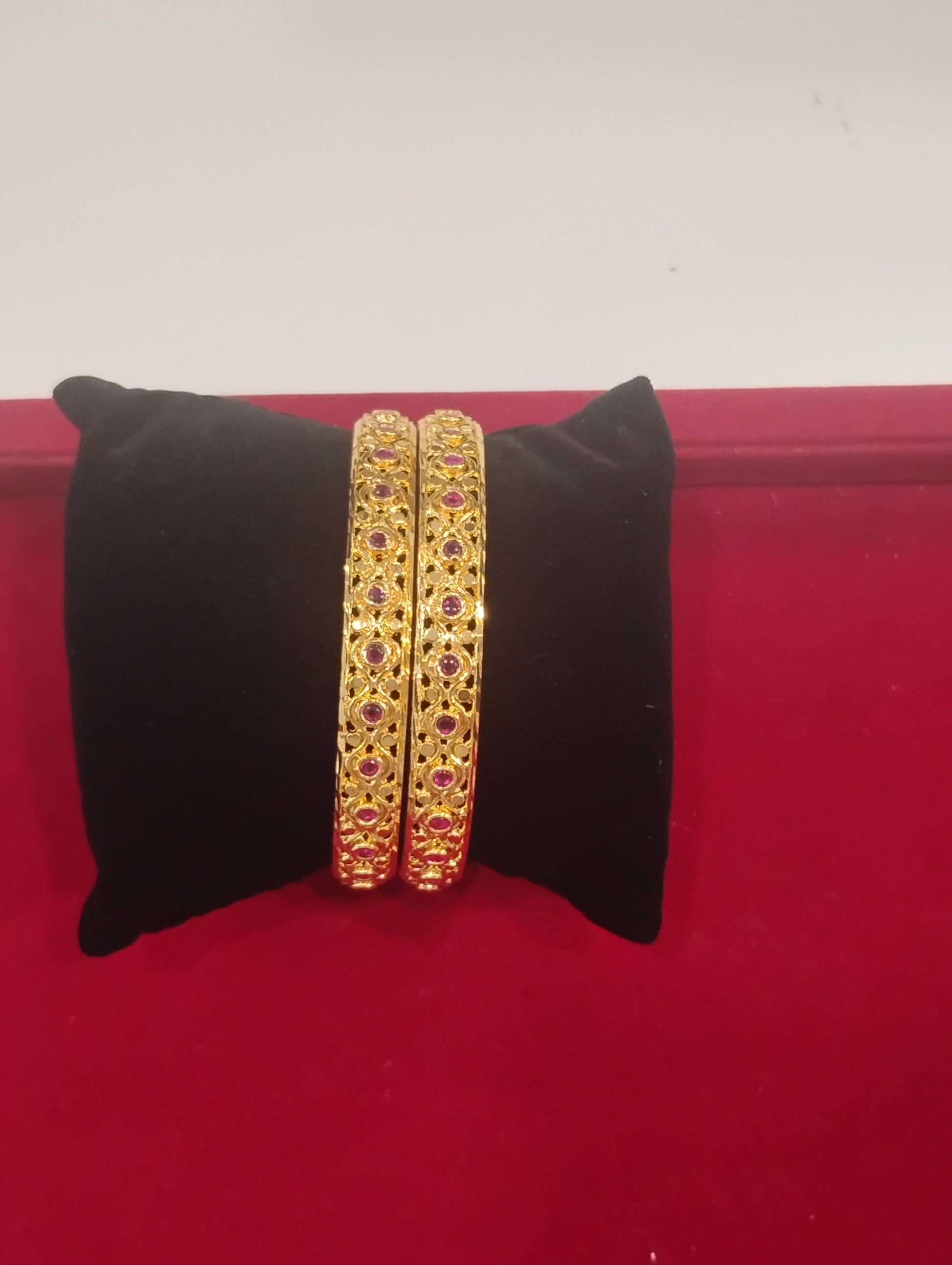 Ethinic Gold Plated Dark Pink Stones Bangles For Women