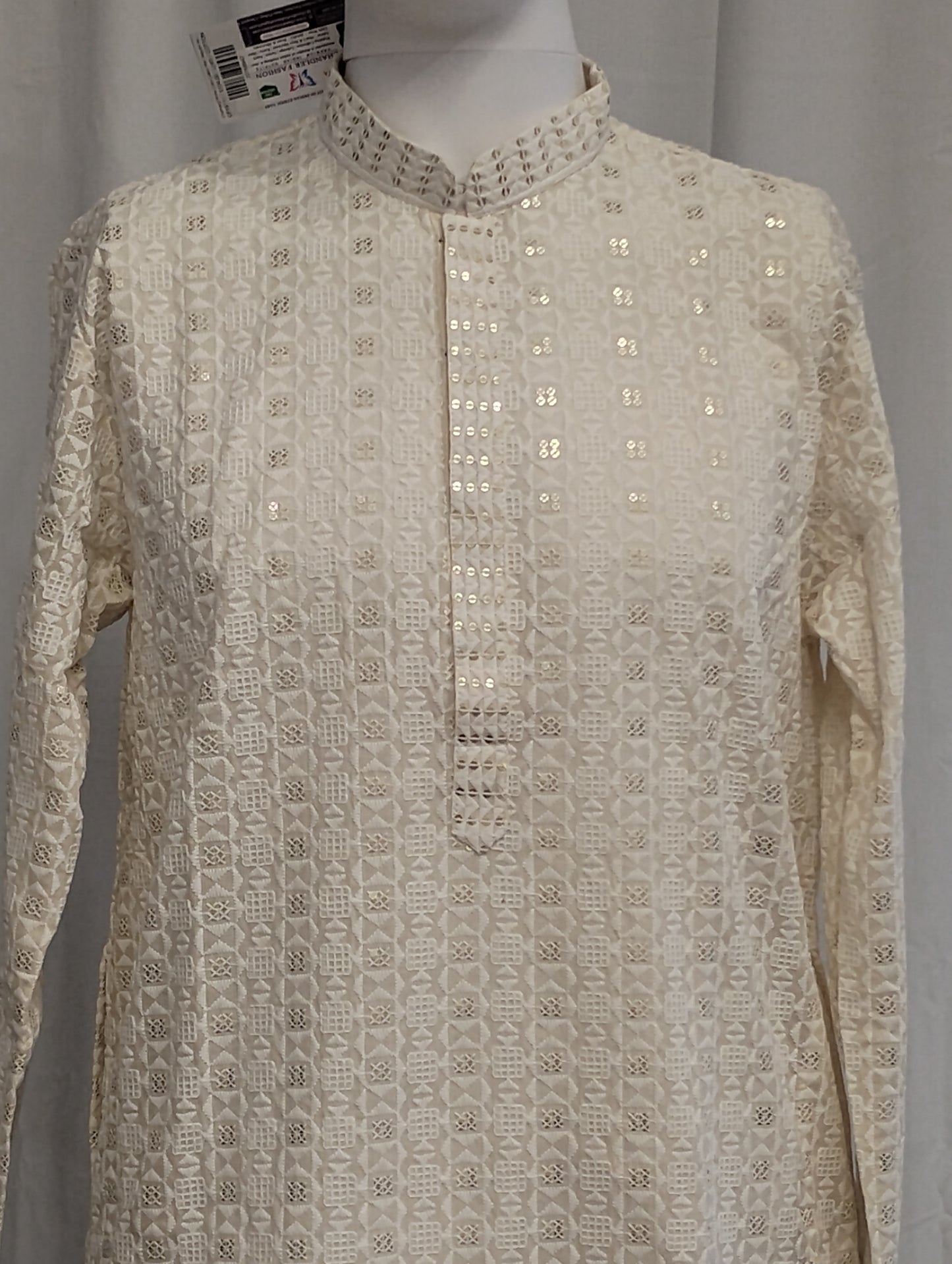 Charming White Color Cotton With Sequins And Chikankari Work Kurta Suits For Men