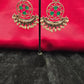 Attractive Crecent Shape With Green And Pink Long Earrings For Women