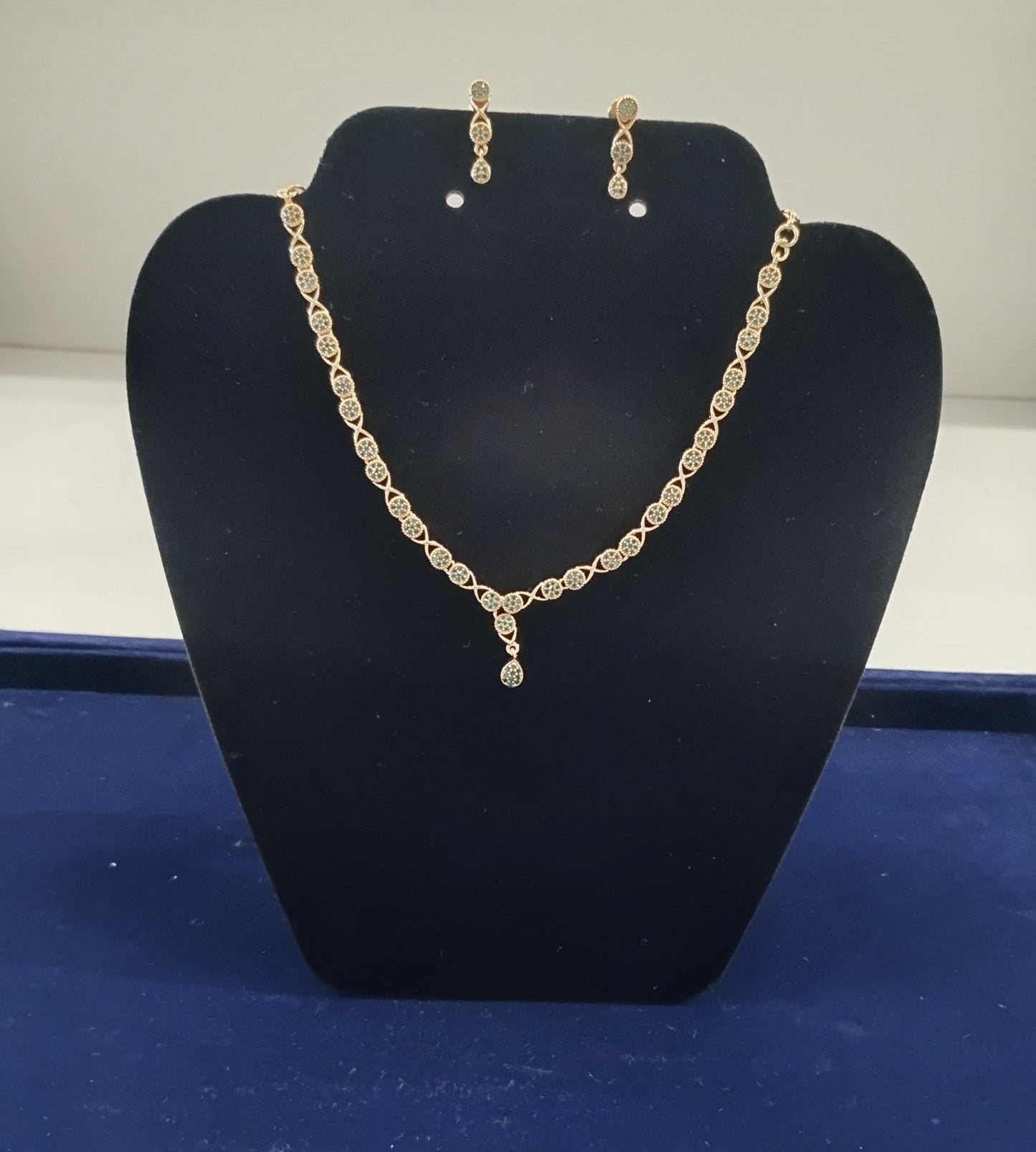 Elegant Green Stones Gold Plated Necklace With Earrings Set