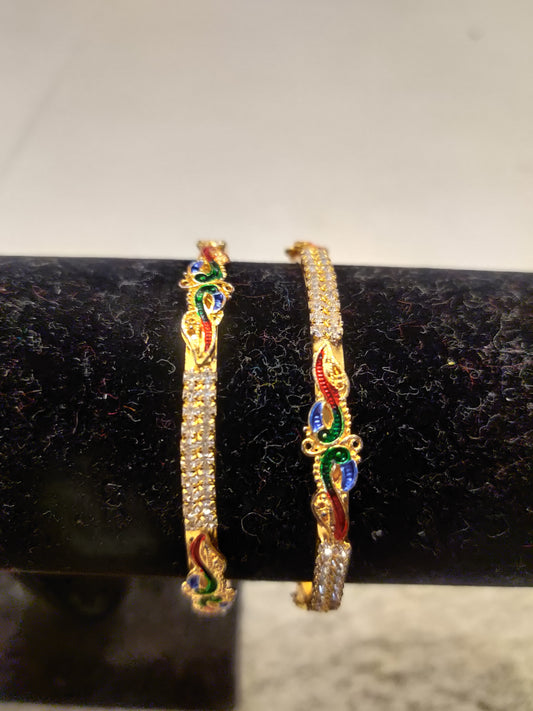 Attractive Gold Plated Multi Color Stoned Peacock Look Bangles
