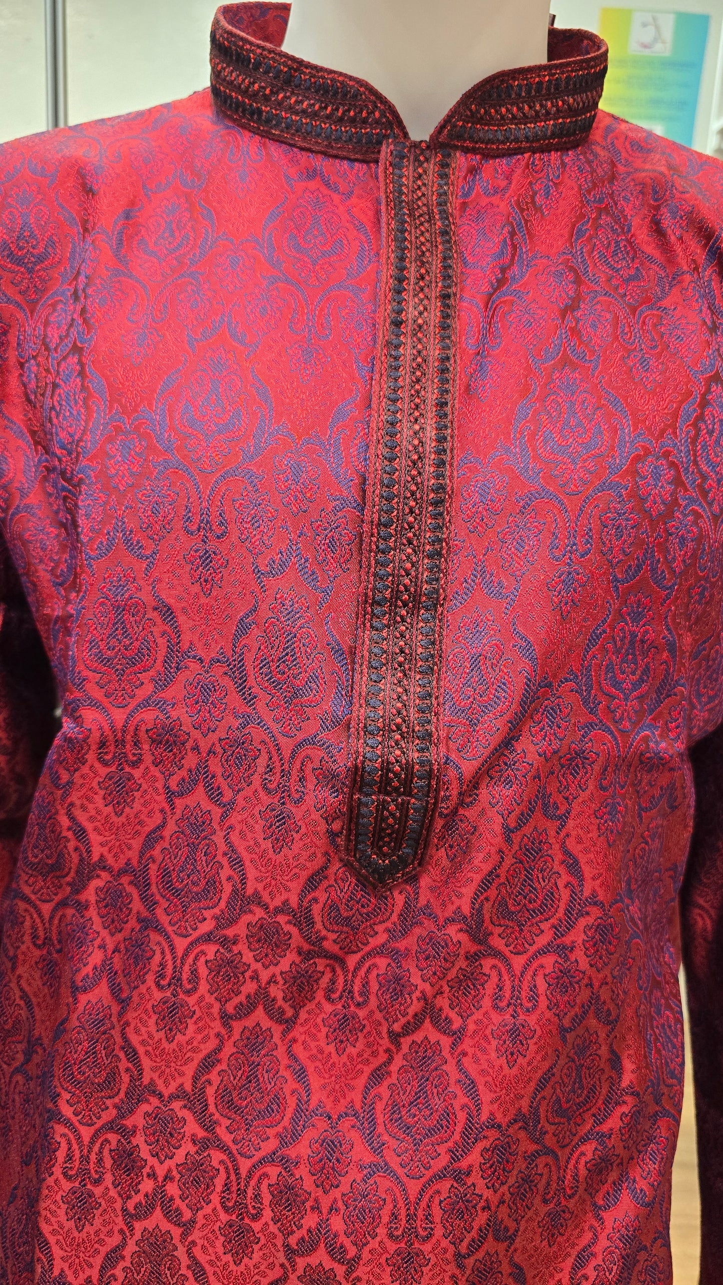 Beautiful Dark Red Color Kurta Slub Silk Embroidery Work With Pajama Pant
