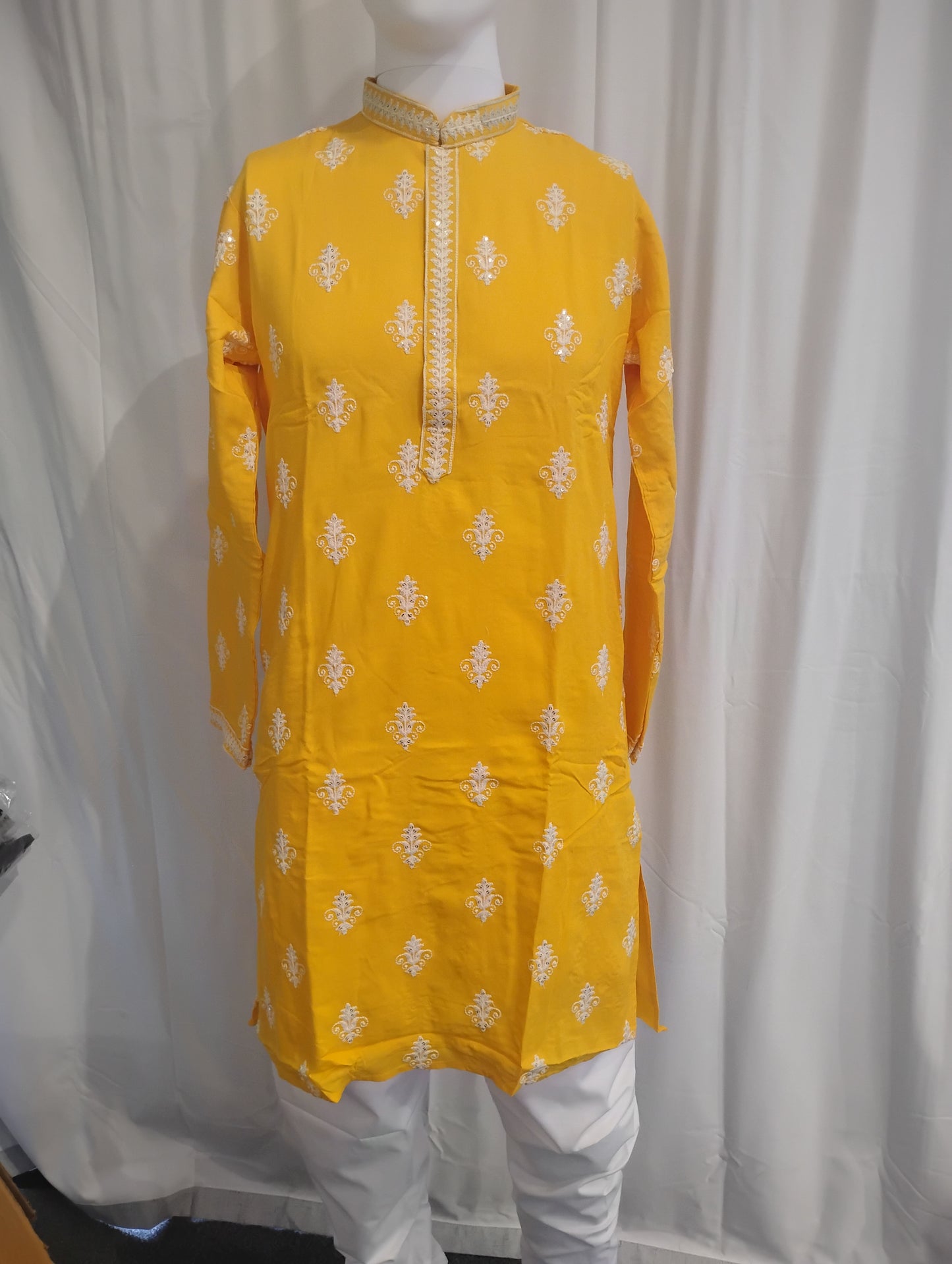 Elegant Yellow Color Embroidery Work kurta Suits For Men