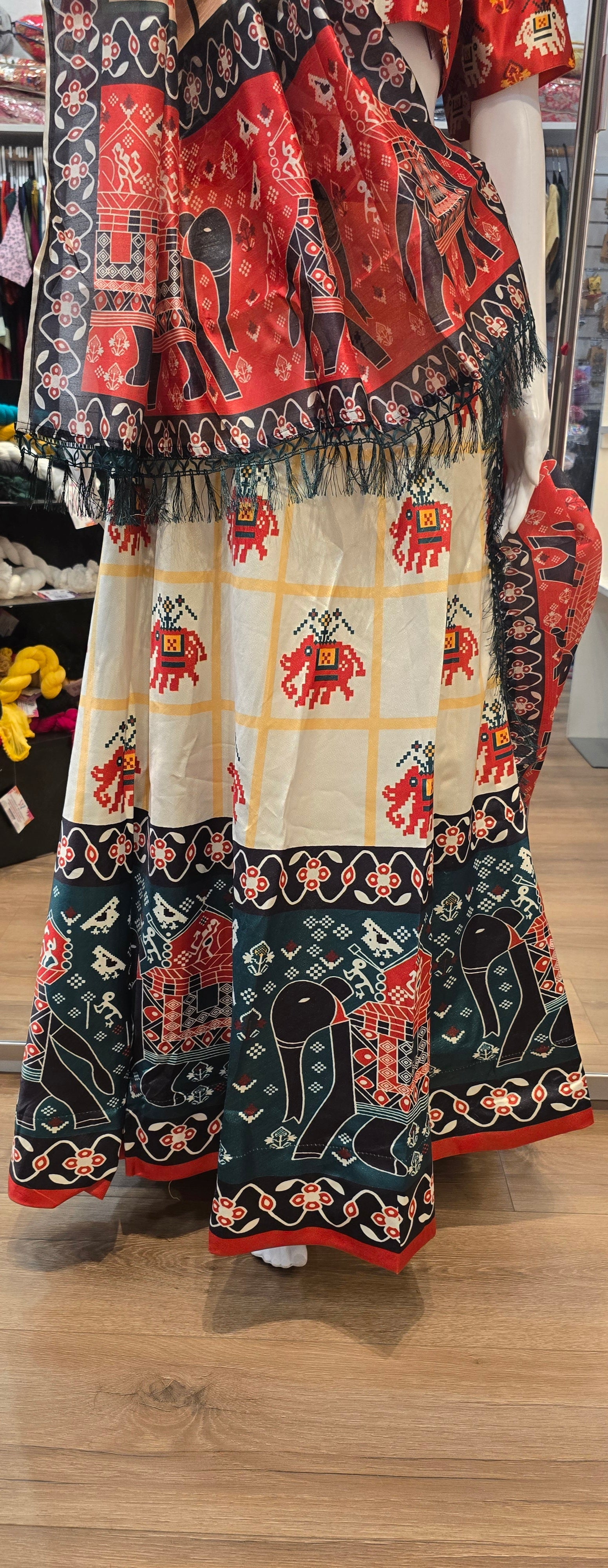 White Color Printed Work Lehenga Choli In Mesa