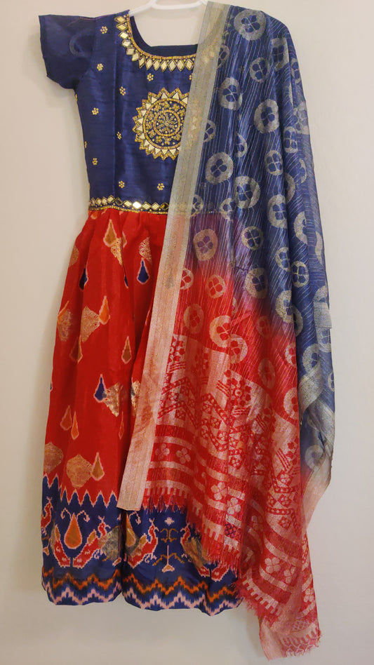 Beautiful Banarasi Frock And Bandhani Print Flared Kurti With Dupatta