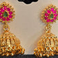 Fantastic Gold Plated With Dark Pink And Green Stones Earrings For Women Near Me