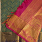Attractive Green Colored With Golden Purple Border Pure Kanchi Silk Saree For Women