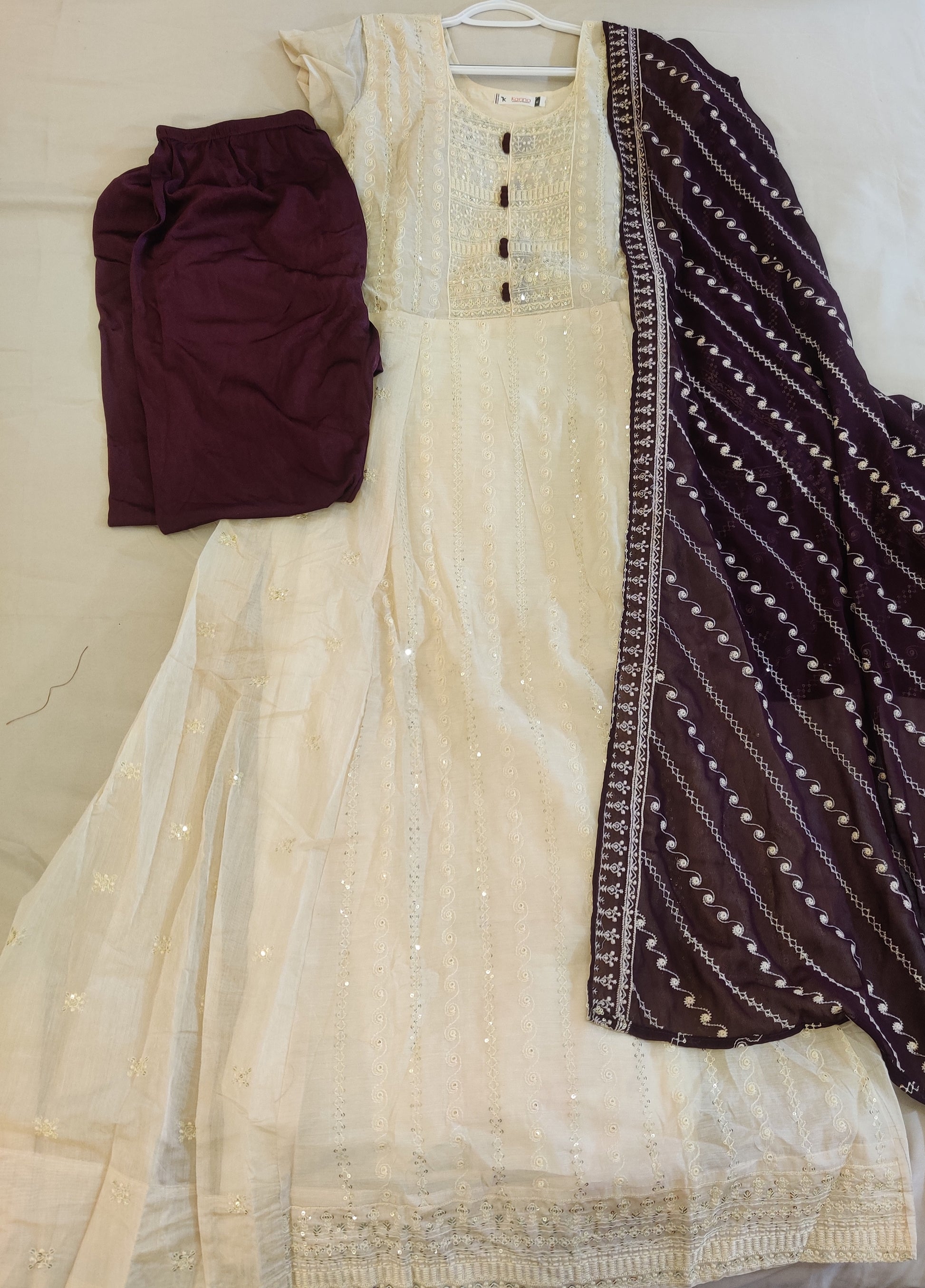 Awesome Beige Colored Silk Cotton Kurti With Dupatta In USA