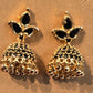 Black Stone Flower Shaped Gold Plated Earrings Near Me