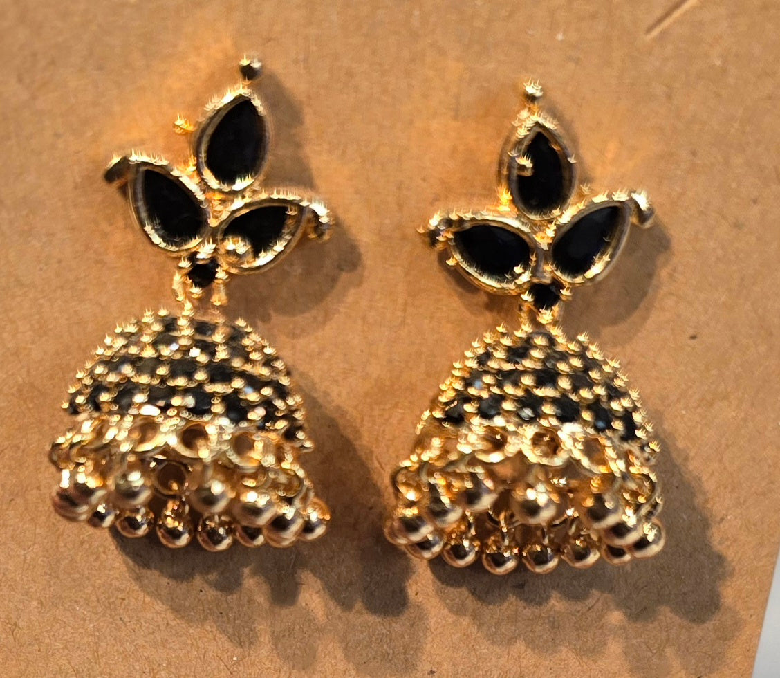 Black Stone Flower Shaped Gold Plated Earrings Near Me
