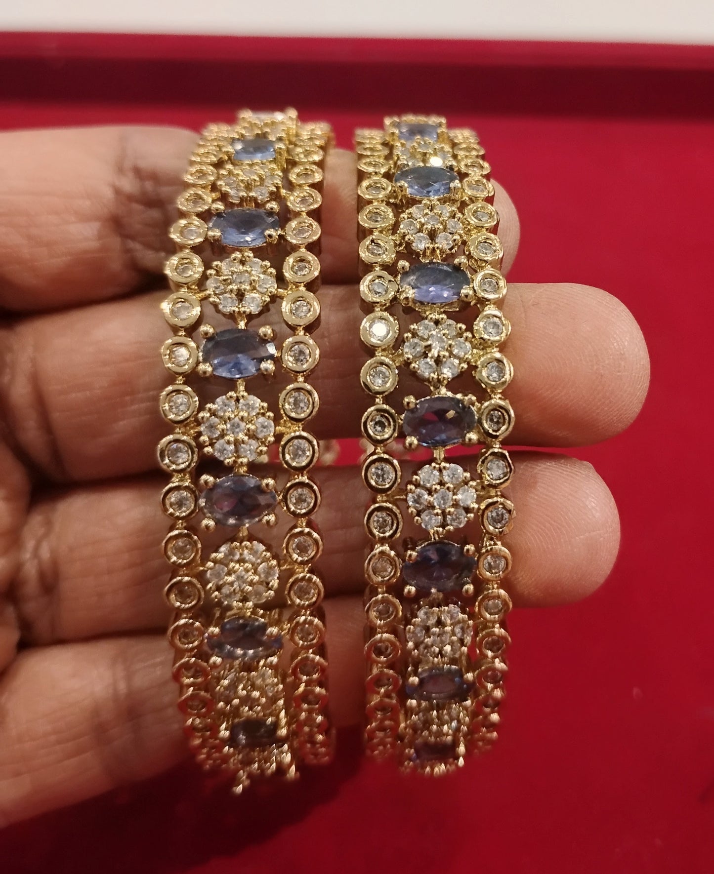 Amazing Blue And White Color Gold Plated Bangle Set For Women