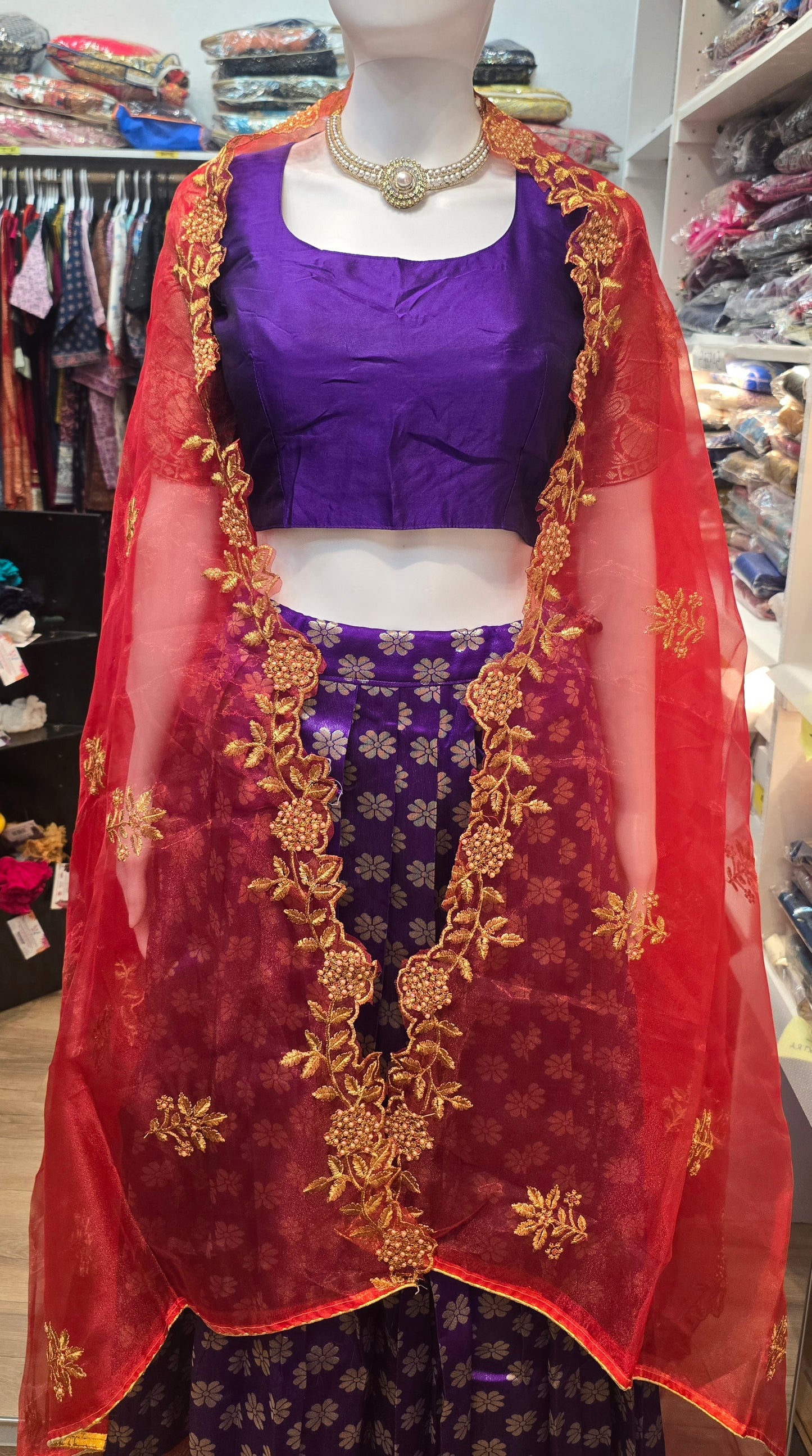 Blue Color Banarasi Silk Dupatta With Zari Work With Silk Lehenga Choli Near Me