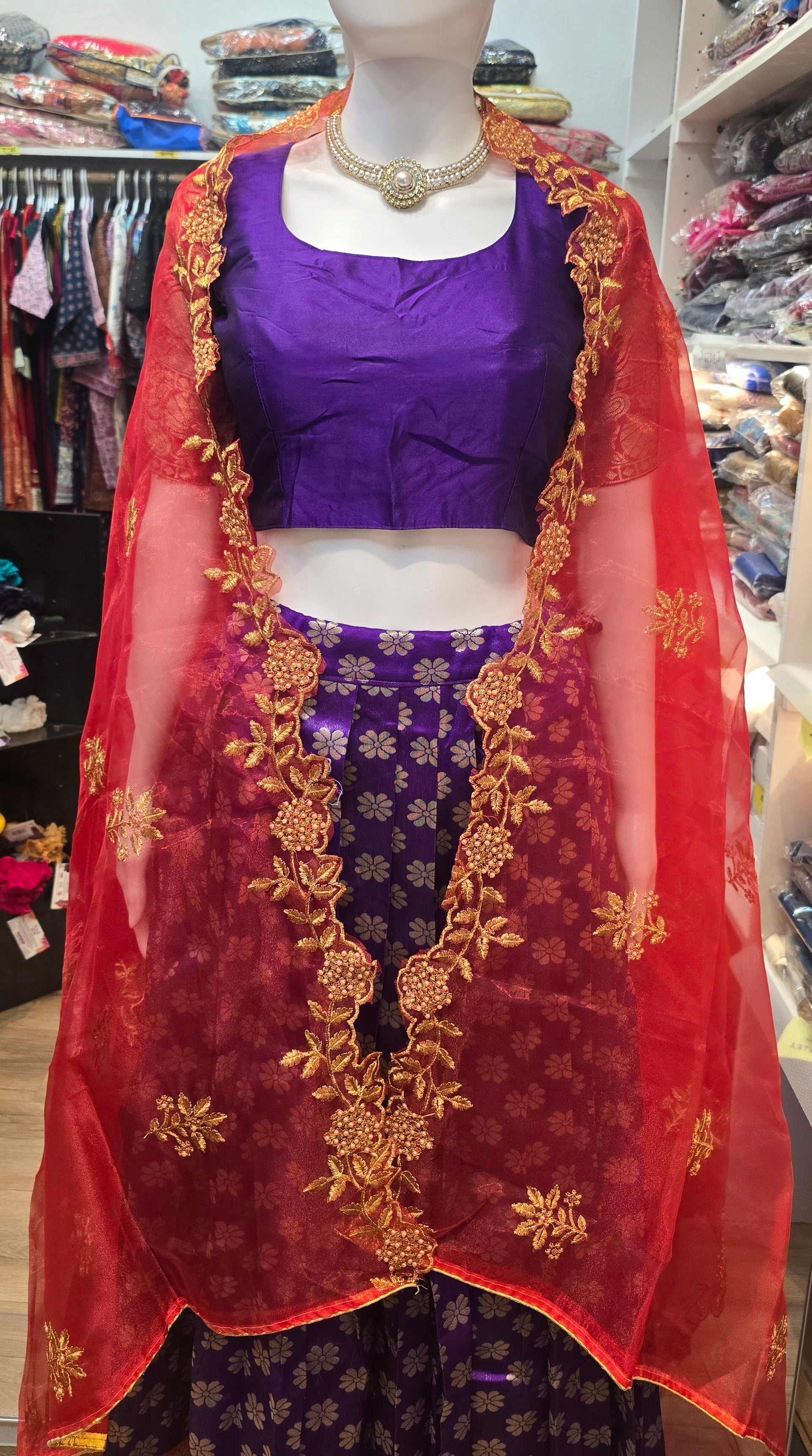 Blue Color Banarasi Silk Dupatta With Zari Work With Silk Lehenga Choli Near Me