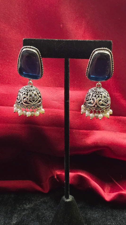 Beautiful Navy Blue Color Stoned Jhumkas