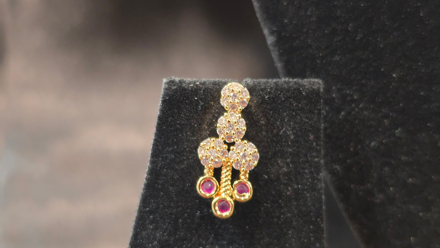 Dark Pink Color And White Stone Gold Plated Necklace With Earrings Set In Phoenix