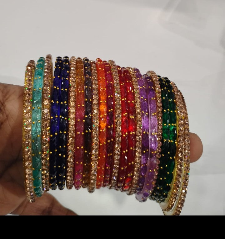 Amazing Multicolor With Stone Work Raindrop Glass Bangles For Women
