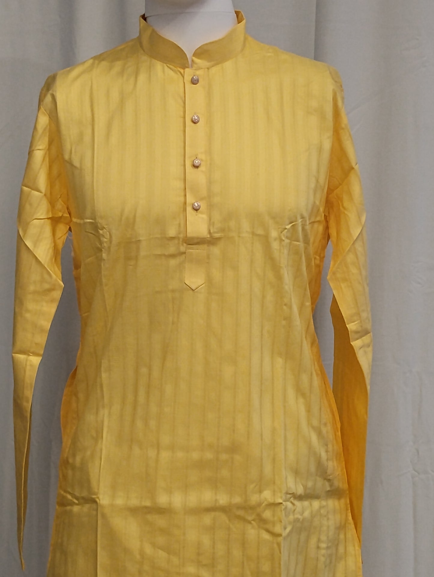 Gorgeous Bright Yellow Color Self Design Kurta With Pajama Set For Men