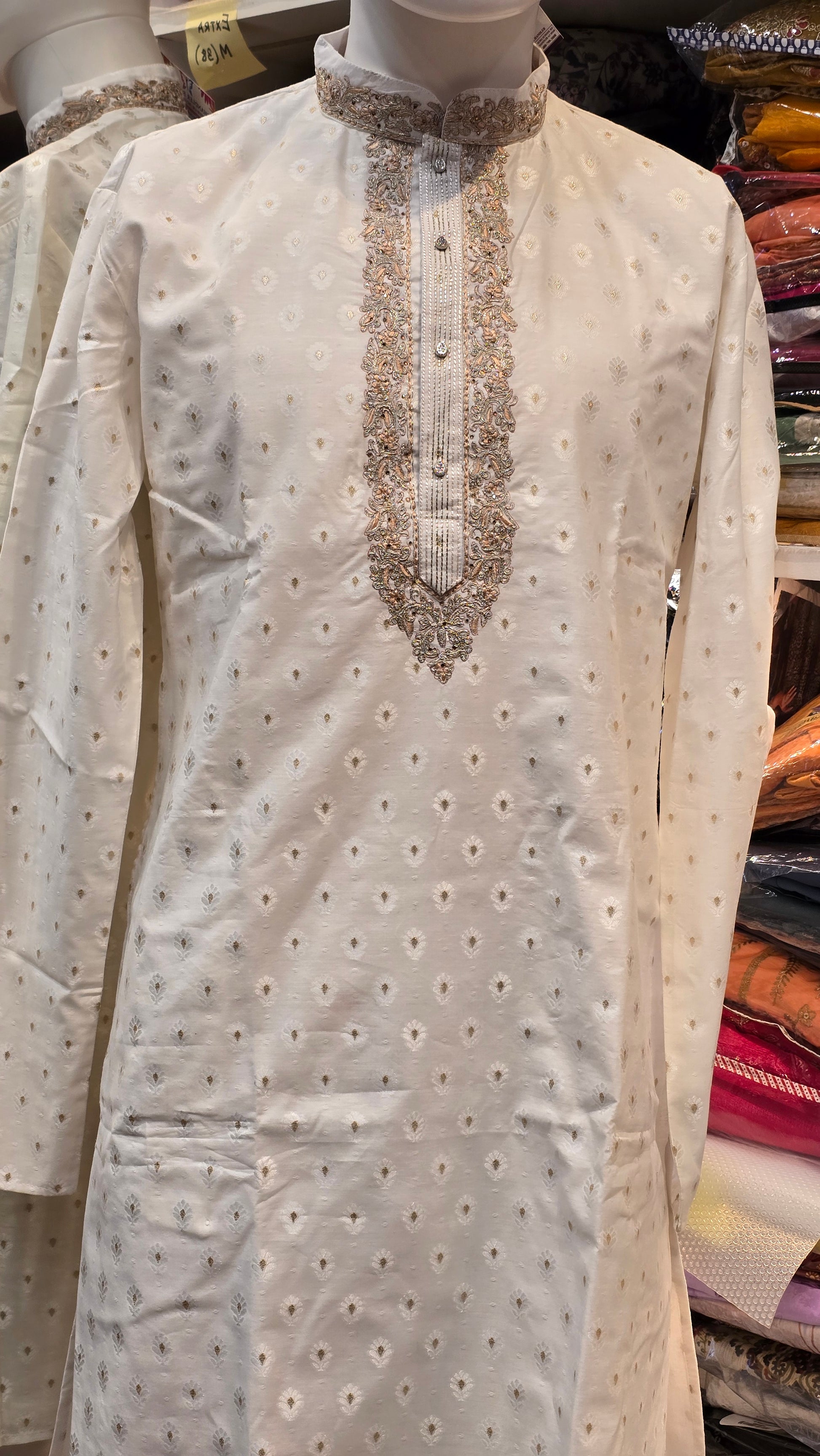 White Color With Zardozi Work Kurta Pajama In Mesa