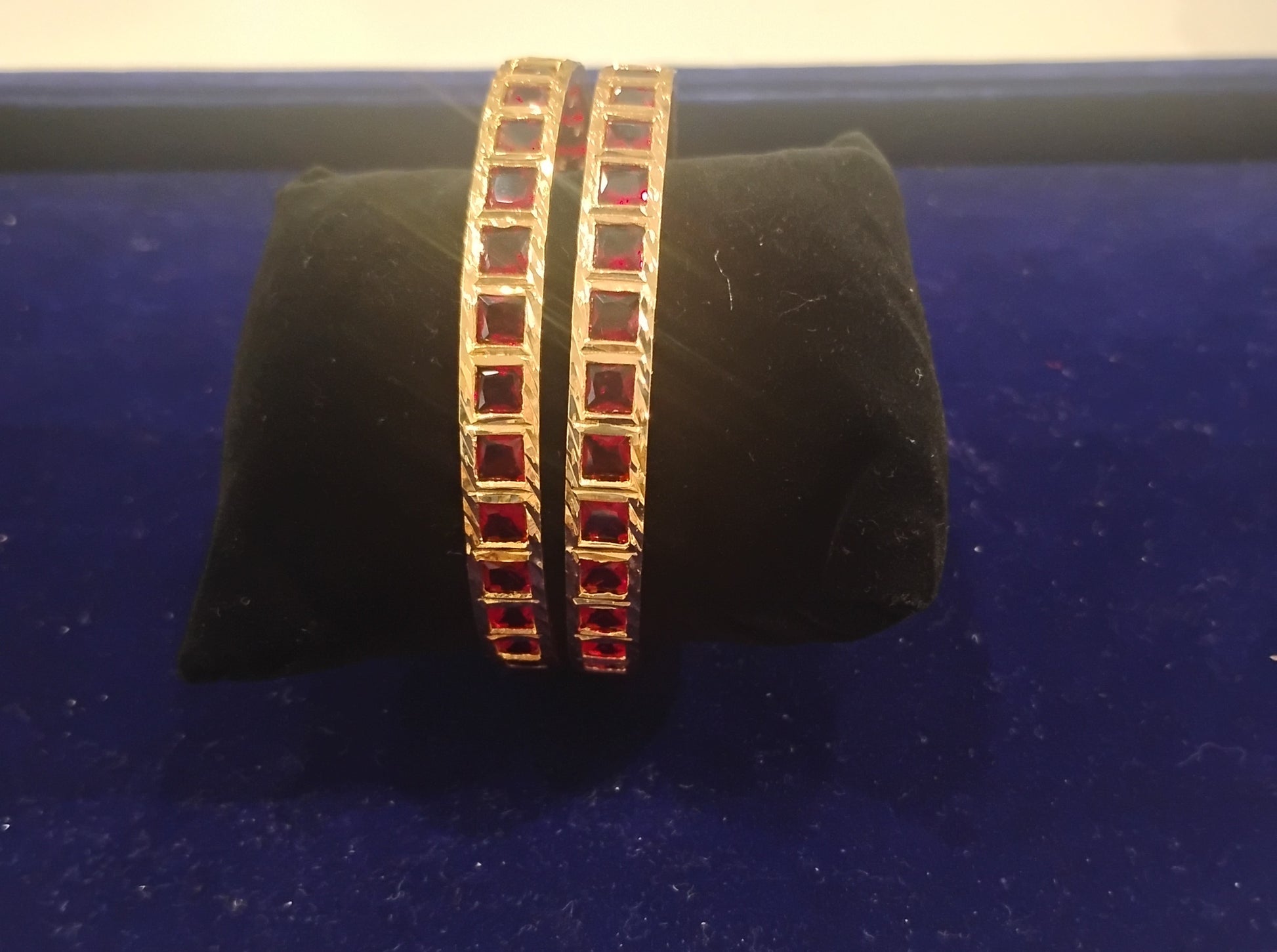 Alluring Gold Plated Bangles With Red Color Stones For Women