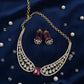 Elegant Red Stoned Leaf Shaped Gold Plated Set