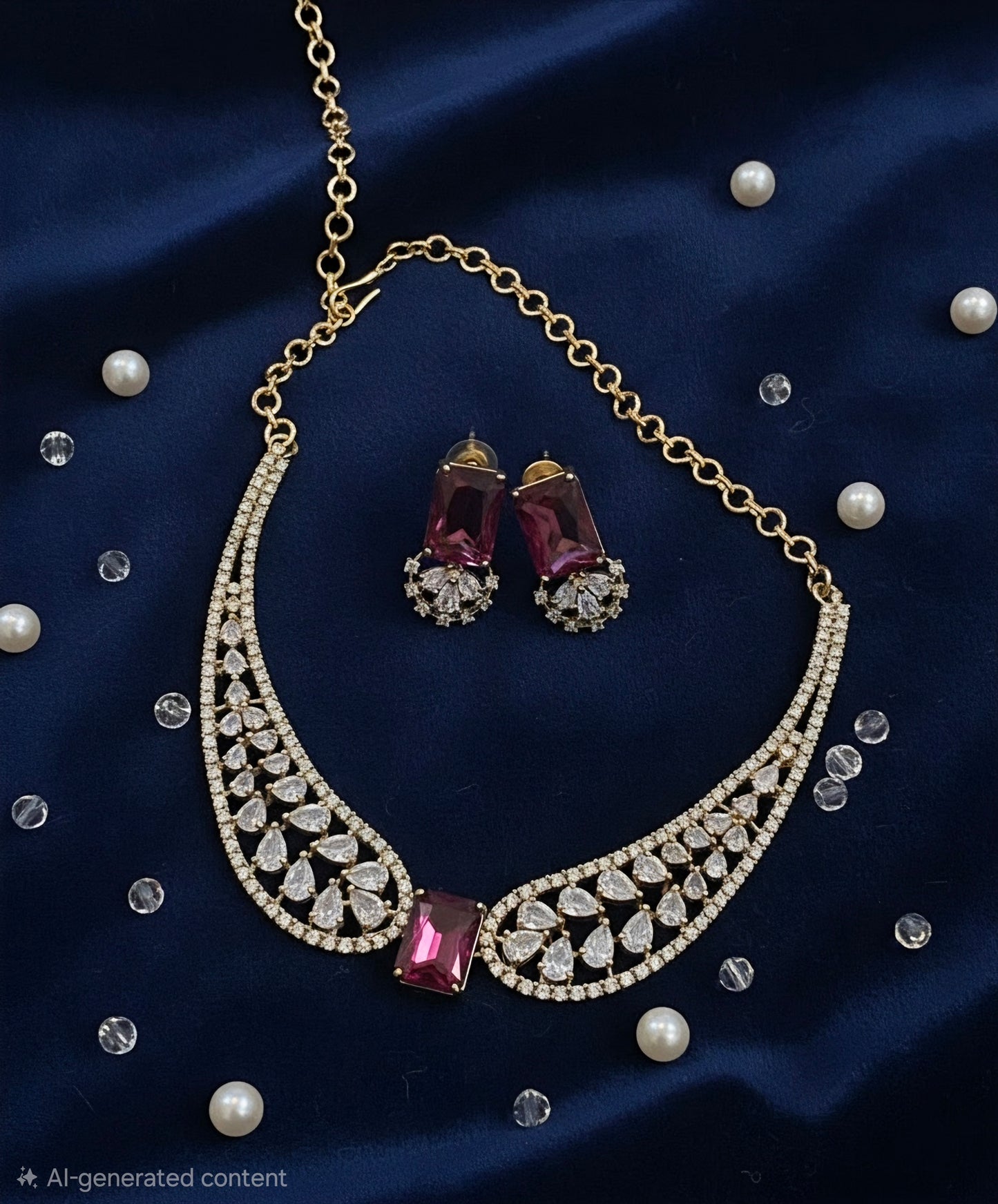 Elegant Red Stoned Leaf Shaped Gold Plated Set