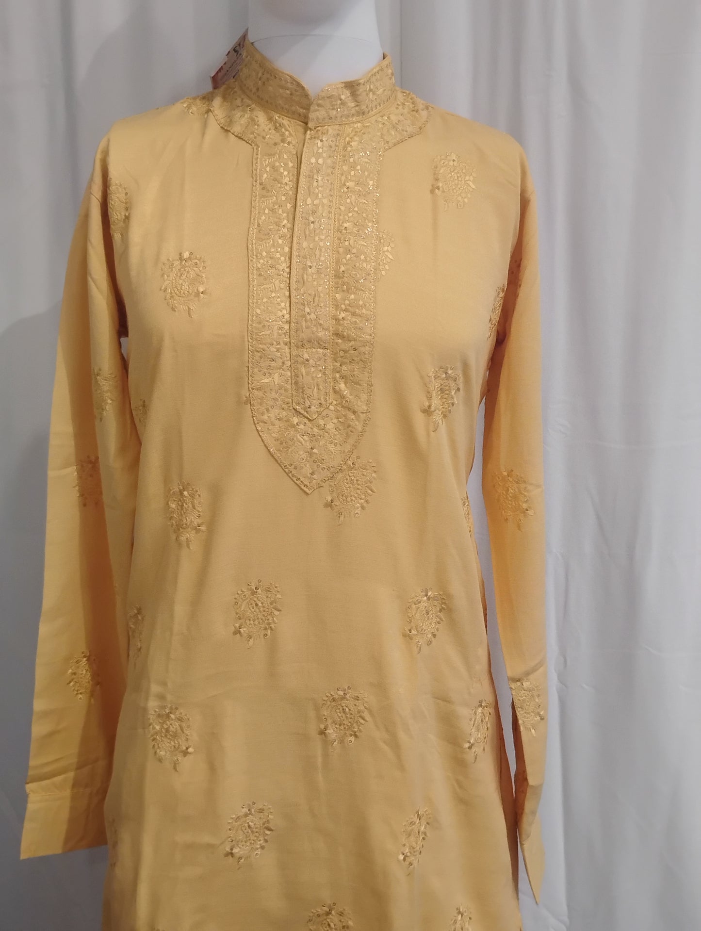 Fabulous Mustard Yellow Color Silk With Sequins And Embroidery Work Kurta Suits For Men