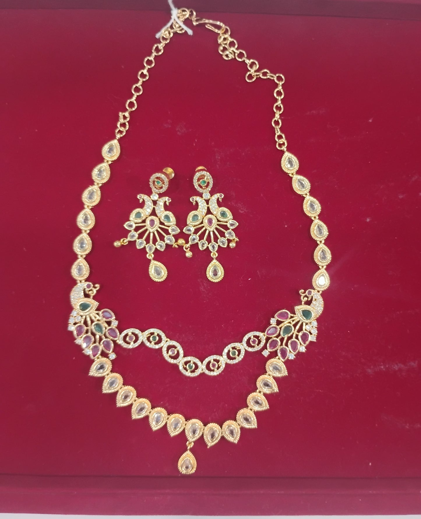 Amazing Gold Plated Multicolor Stones Peacock design Long chain With Earrings For Women