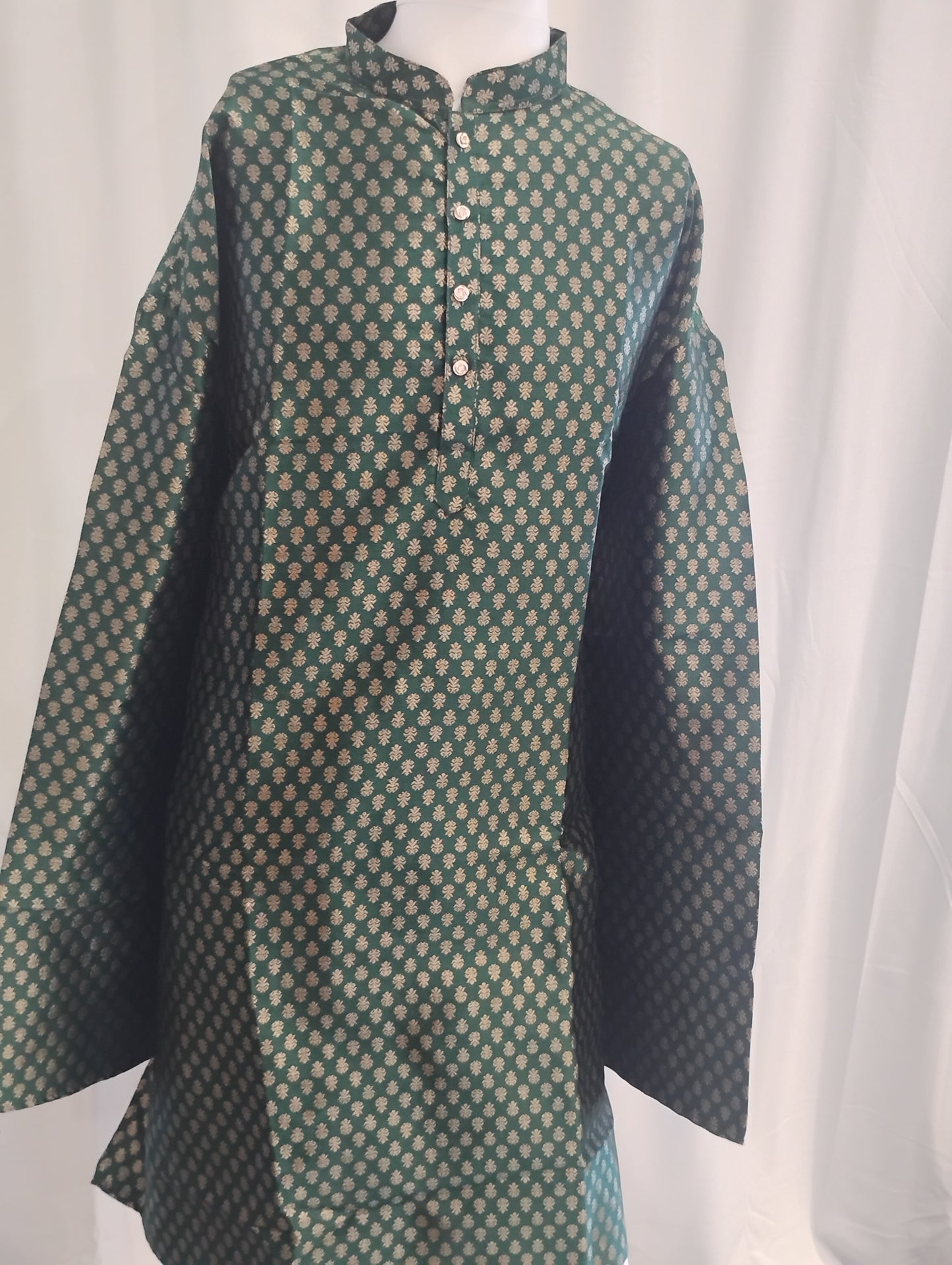 Stunning Dark Green Color Jacquard With Printed Work Kurta Suits For Men