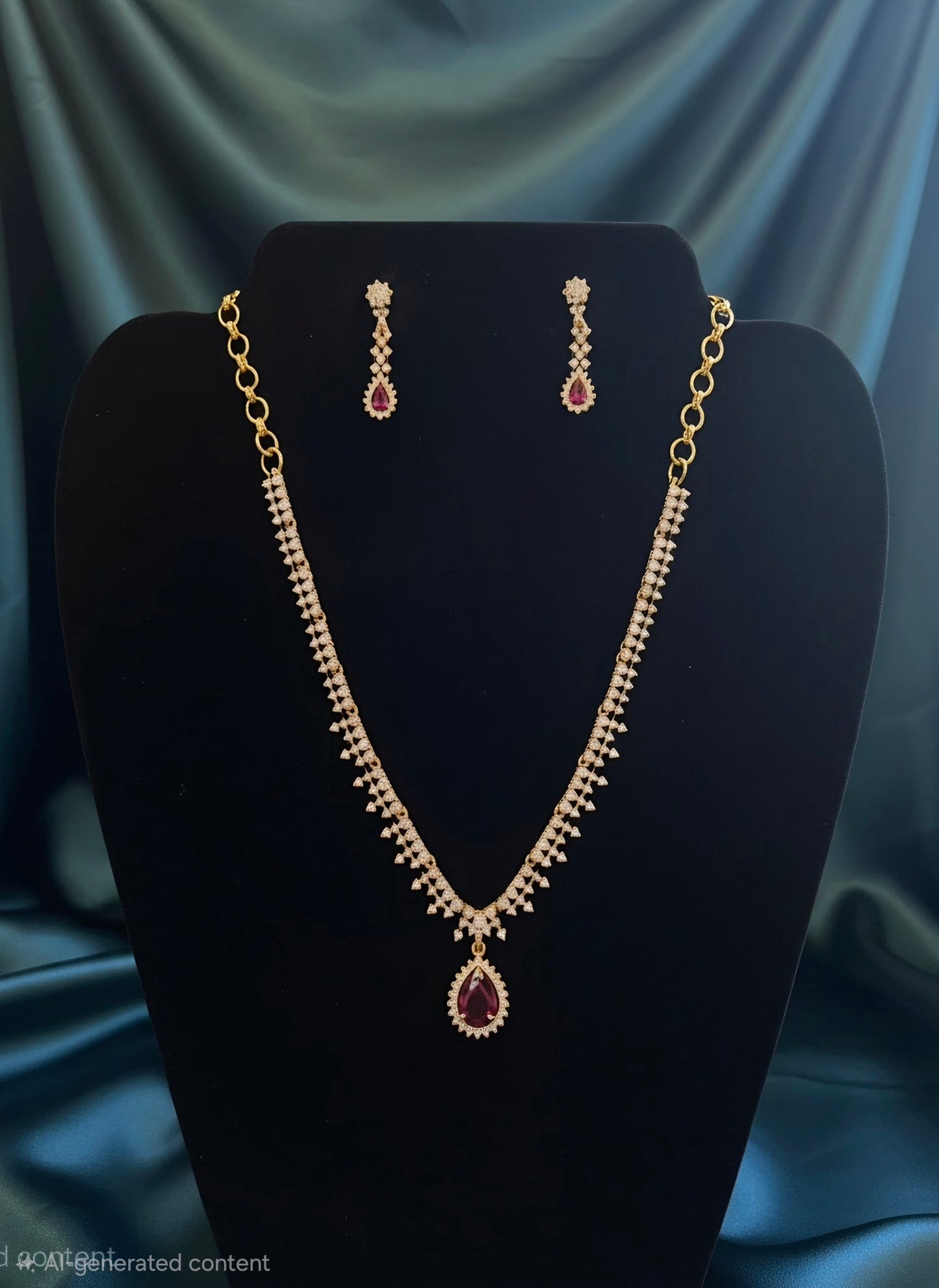 Gorgeous Gold Plated Jewellery Set  With A Red Stone