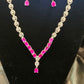 Alluring American Diamond Dark Pink Color Stones Necklace And Earrings Set Near Me
