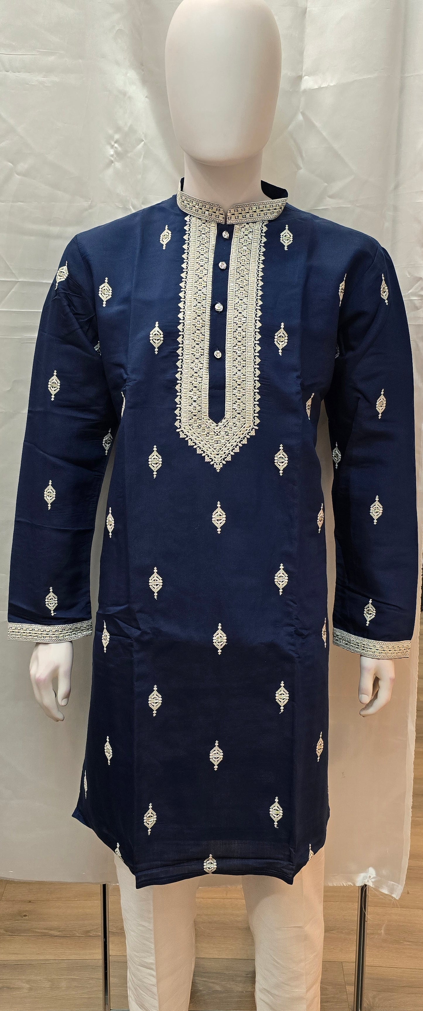Attractive Blue Color Silk Kurta With Pajama For Men